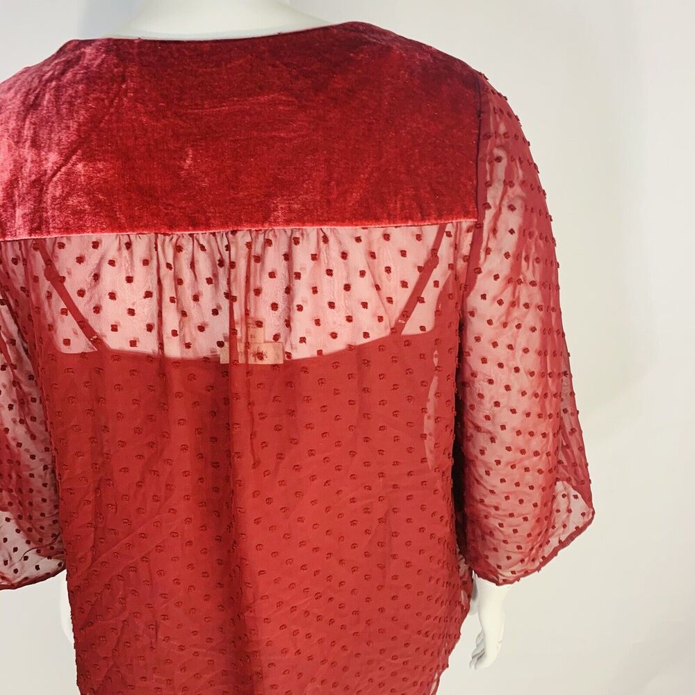 New Style & Co Womans Sz 3X Blouse Lace Sleeve Eyelet Wine Red Sheer NWT - Picture 8 of 9